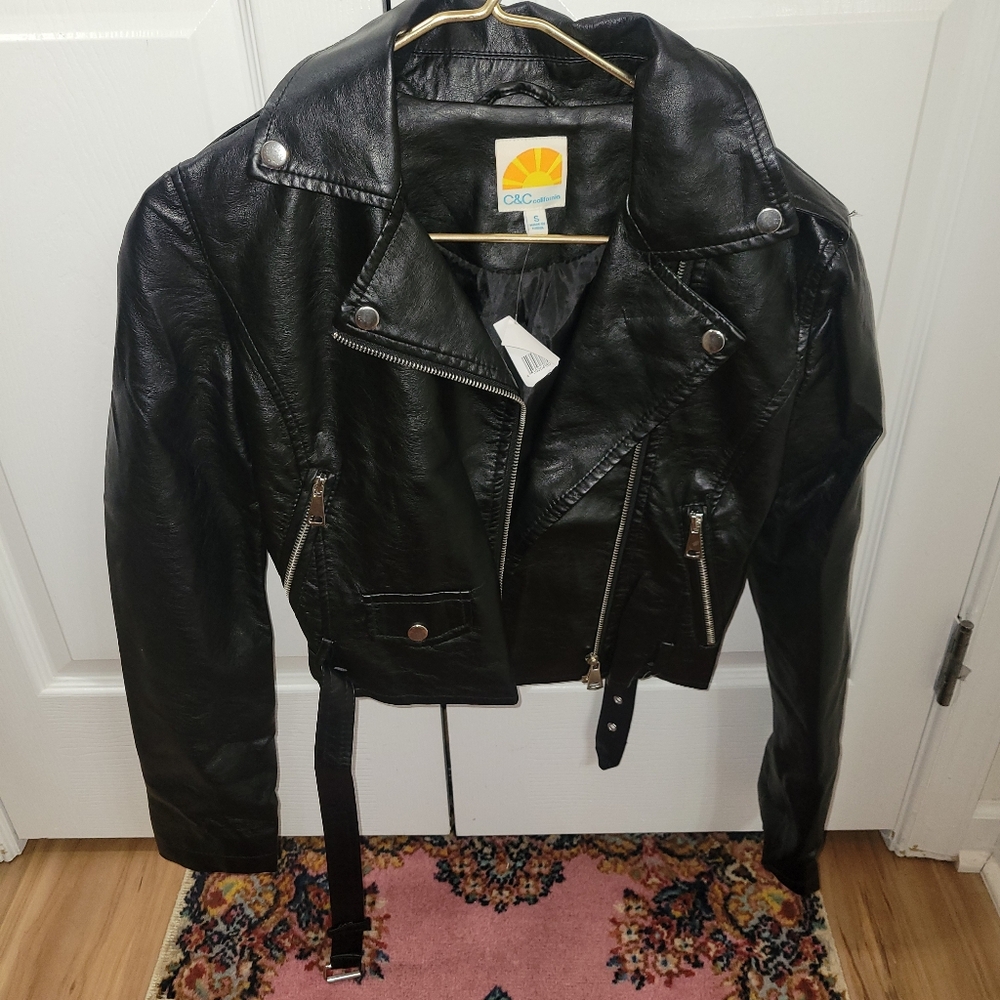 C&C California Black Vegan Leather Moto Jacket